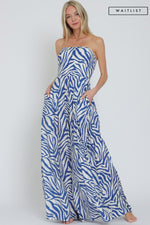 Sleeveless Zebra Print Wide Leg Jumpsuit Blue