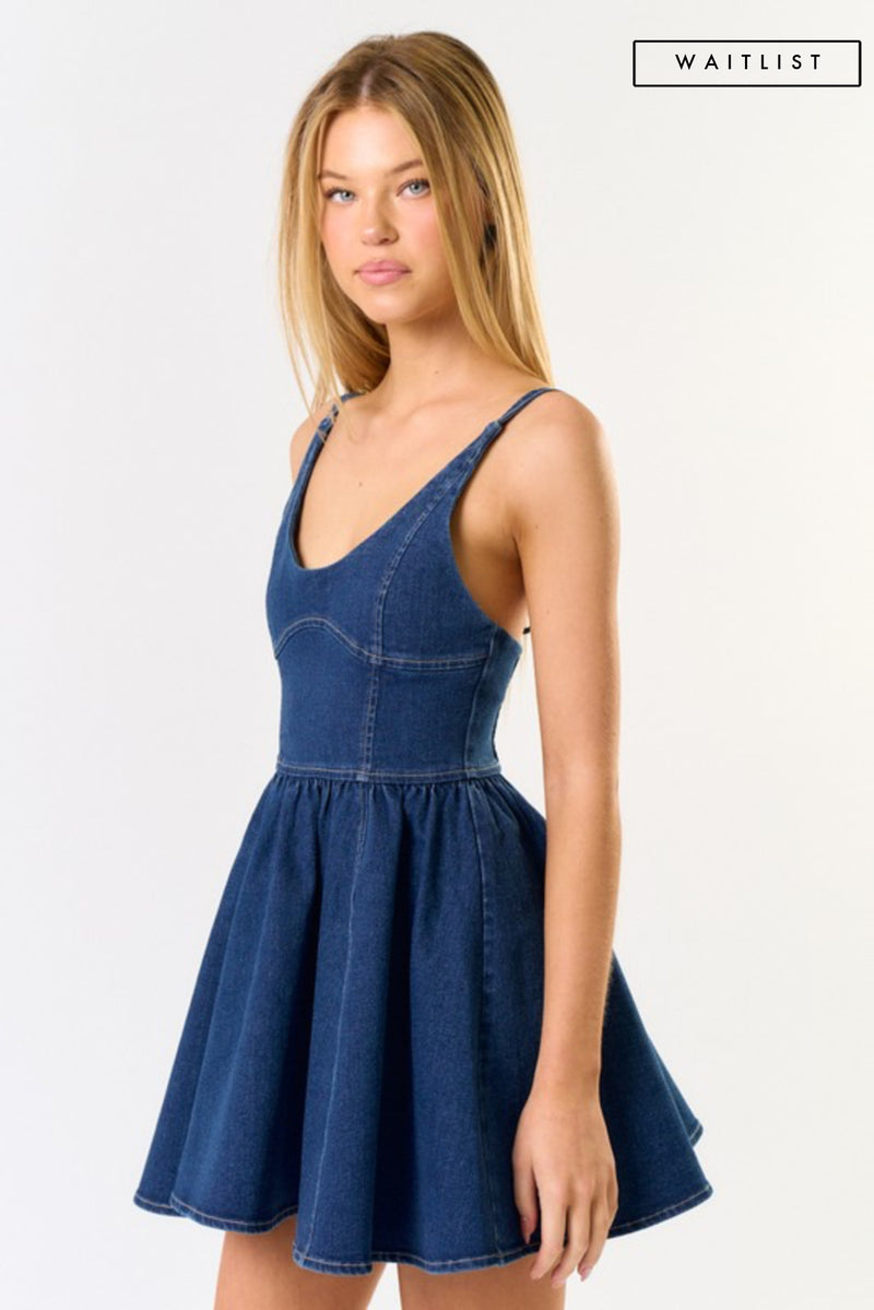 Sleeveless Denim Mini Dress Dark Wash