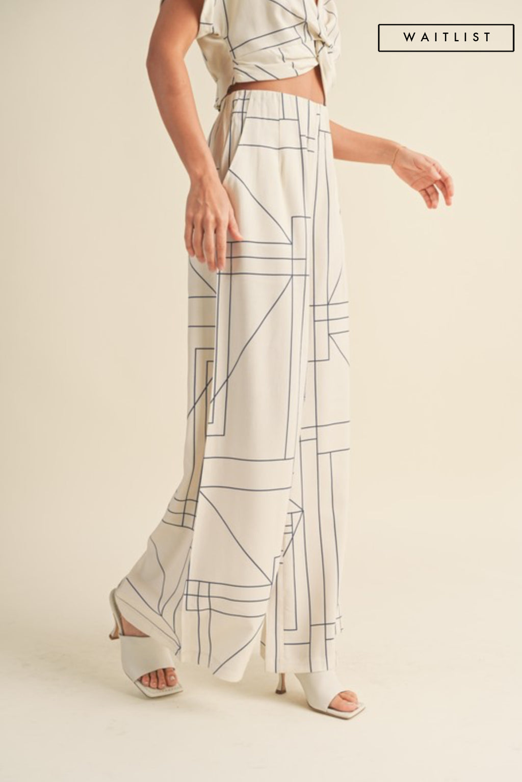 High Waist Abstract Print Wide Leg Pants White