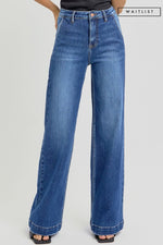 High Rise Slanted Pocket Wide Leg Jeans Dark Wash