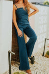 Sleeveless Wide Leg Denim Jumpsuit Dark Wash