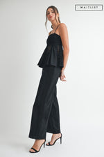 High Waist Crochet Wide Leg Linen Pants Black