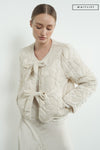 Long Sleeve Velvet Floral Patchwork Quilted Jacket Cream