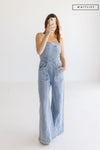 Waitlist 1/5 ♥ Joey Sleeveless Wide Leg Denim Jumpsuit Light Wash