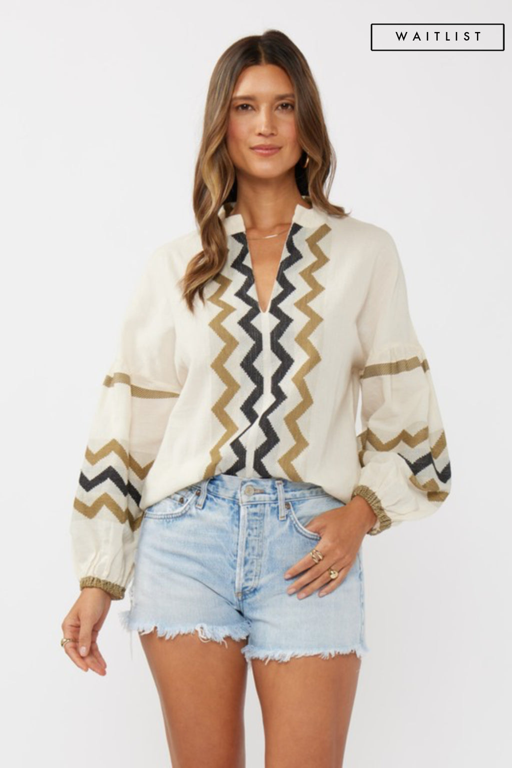 Long Sleeve Jacquard Top Natural