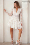 Long Sleeve Lace Crochet Mini Dress White