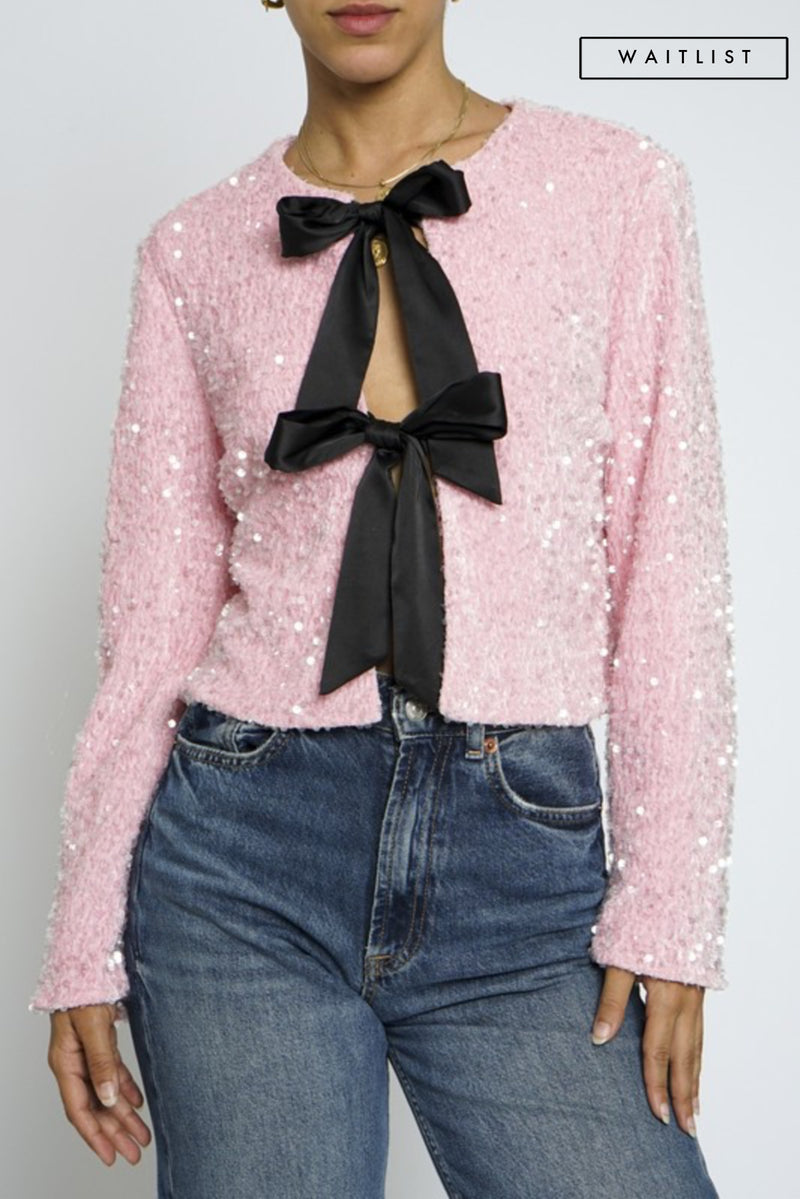  Long Sleeve Sequined Bow Tie Jacket Pink