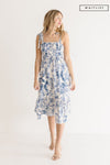 Sleeveless Shoulder Tie Floral Print Midi Dress Blue