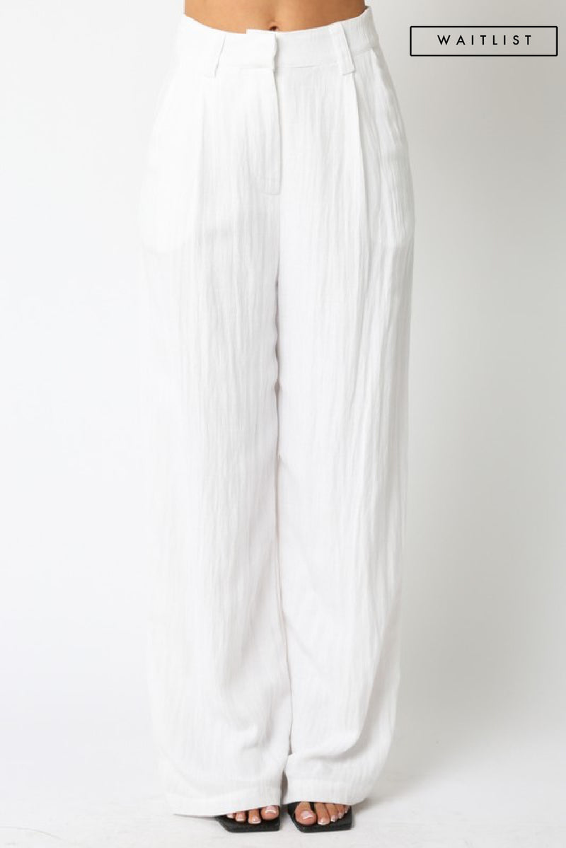  High Waist Woven Wide Leg Pants White