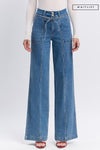 High Rise Waist Tie Wide Leg Jeans Medium Wash