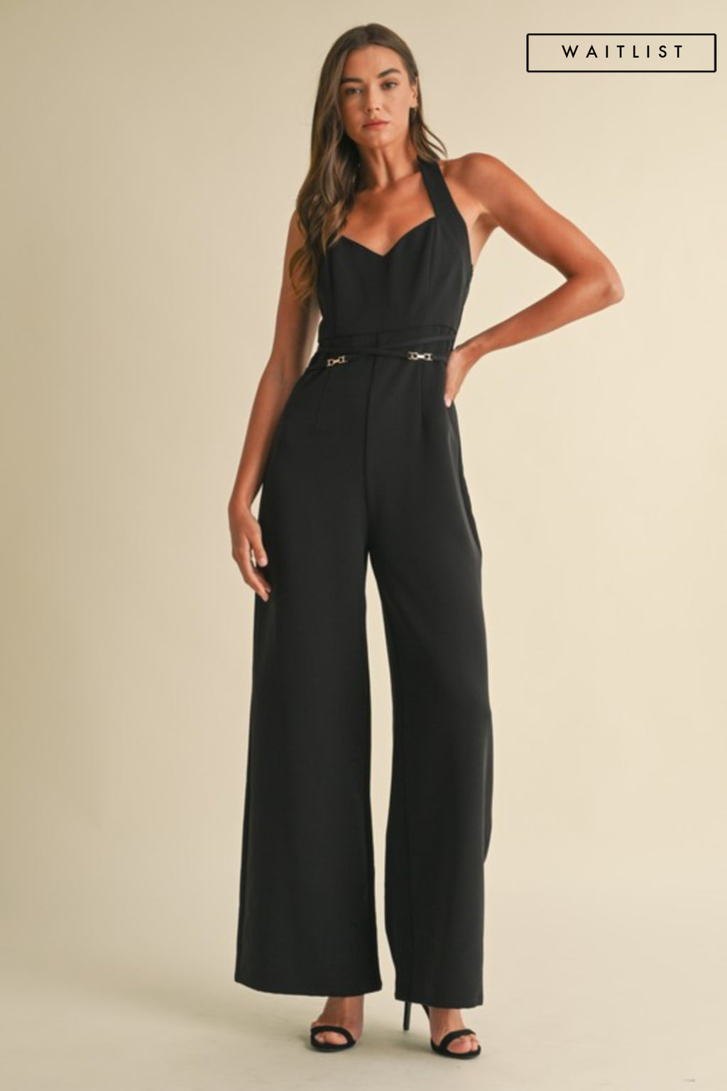 Sleeveless Halter Neckline Wide Leg Jumpsuit Black