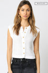 Sleeveless Button Down Knit Sweater Top White