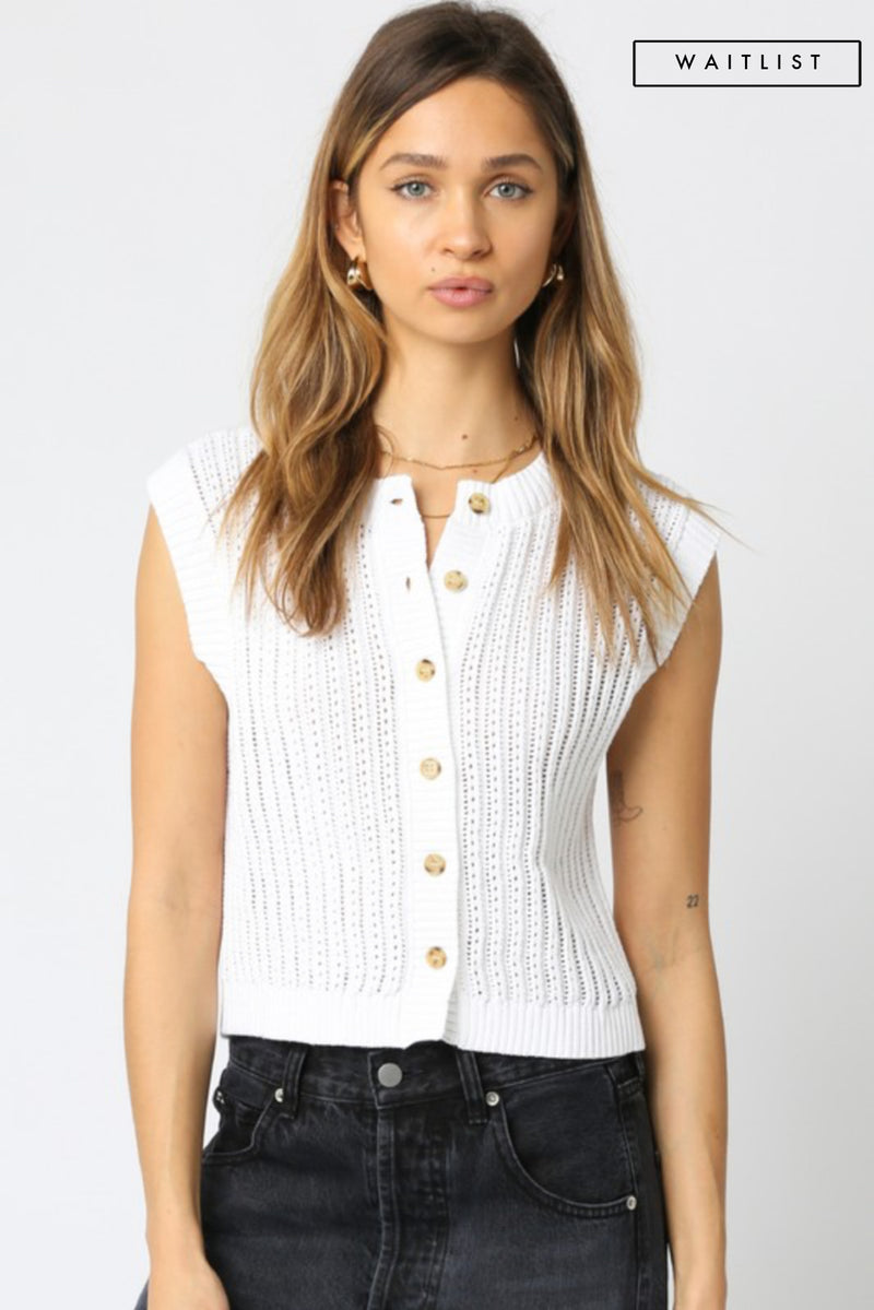 Sleeveless Button Down Knit Sweater Top White