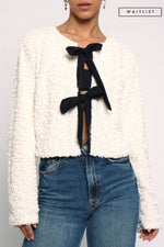 Long Sleeve Sequined Bow Tie Jacket Cream