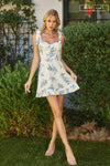 Sleeveless Shoulder Tie Floral Print Mini Dress Ivory