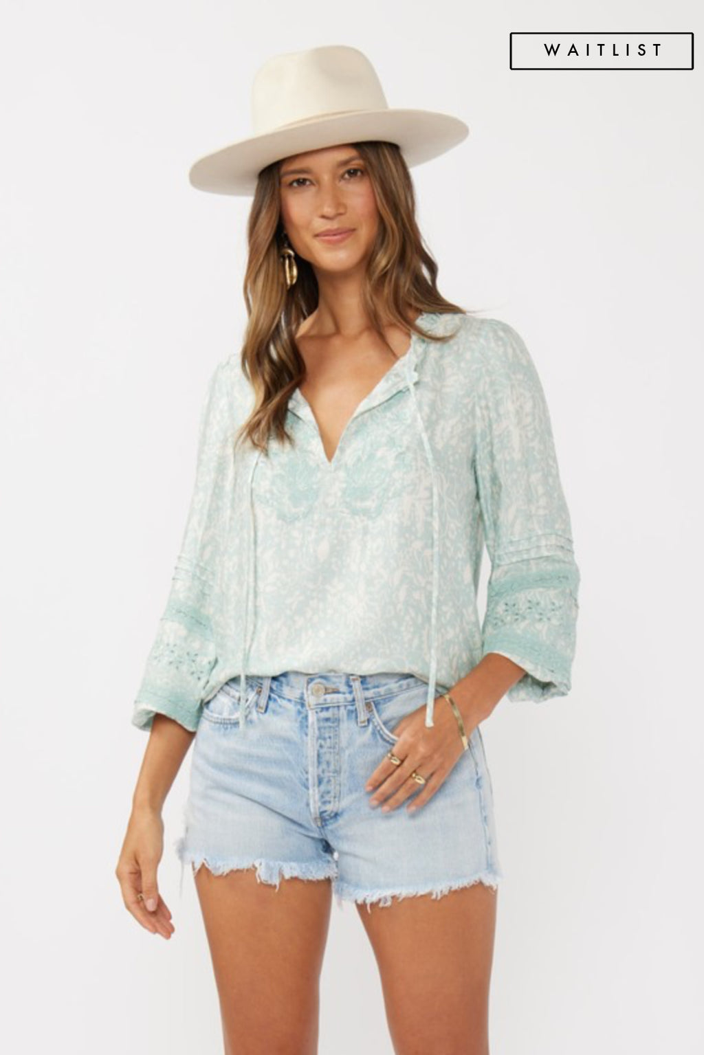 Long Sleeve Embroidered Top Teal