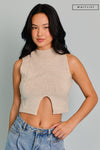  Mock Neck Cut Out Cropped Sweater Top Oatmeal