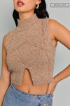 Waitlist 11/5 ♥ Carson Mock Neck Cut Out Cropped Sweater Top Mocha