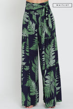 Tropical Print Front Tie Wide Leg Pants Navy