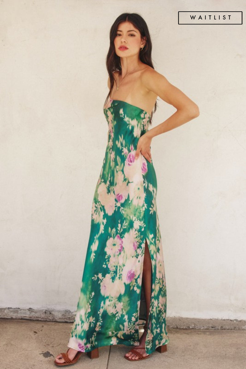 Sleeveless Floral Print Maxi Dress Green