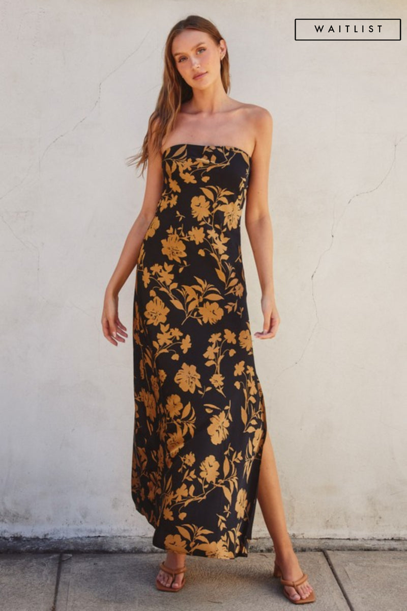 Sleeveless Floral Print Maxi Dress Black