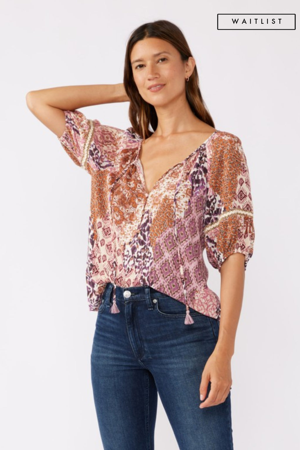  Puff Sleeve Abstract Print Top Mauve
