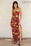 Sleeveless Floral Print Maxi Dress Burgundy