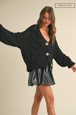  Long Sleeve Chunky Knit Cardigan Black