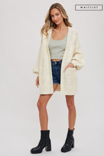 Long Sleeve Chuky Cable Knit Open Cardigan Cream