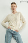 Long Sleeve Sheer Flower Netted Cardigan Cream