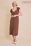 Short Sleeve Button Down Polka Dot Print Midi Dress Brown