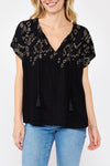 Poppy Short Sleeve Embroidered Top Black