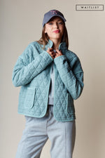 Long Sleeve Open Front Quilted Jacket Sage