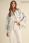  Long Sleeve Floral Embroidered Quilted Jacket White