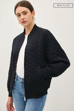 Long Sleeve Quilted Bomber Jacket Black