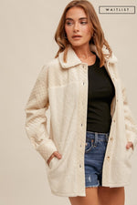 Long Sleeve Button Down Quilted Sherpa Shacket Cream