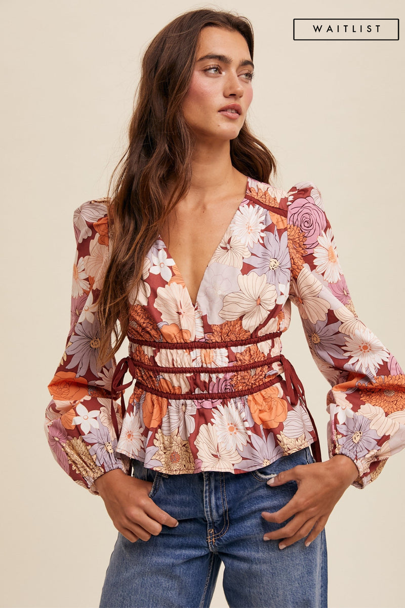 Waitlist 10/16 ♥ Harmony Long Sleeve Floral Print Top Rust