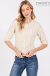 Waitlist 11/5 ♥ Emmy Short Sleeve Cable Knit Button Down Cardigan Ivory