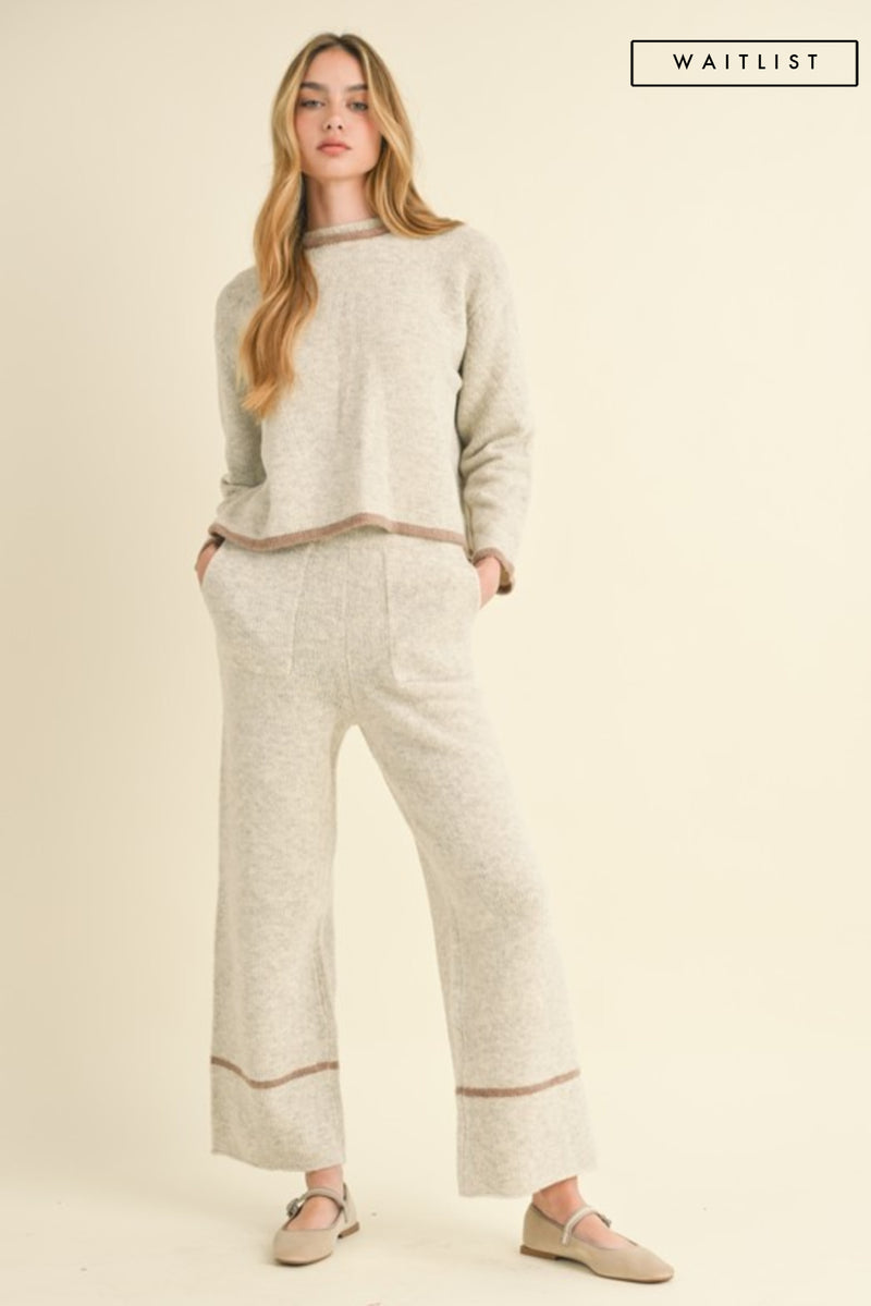 Long Sleeve Open Back Sweater Top And Pants Set Grey