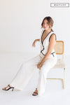 Double Breasted Contrasting Edge Vest And Pants Set Cream