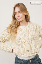 Long Sleeve Chunky Knit Cropped Cardigan Cream