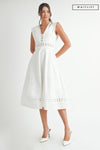 Sleeveless Crochet Lace Trim Midi Dress White