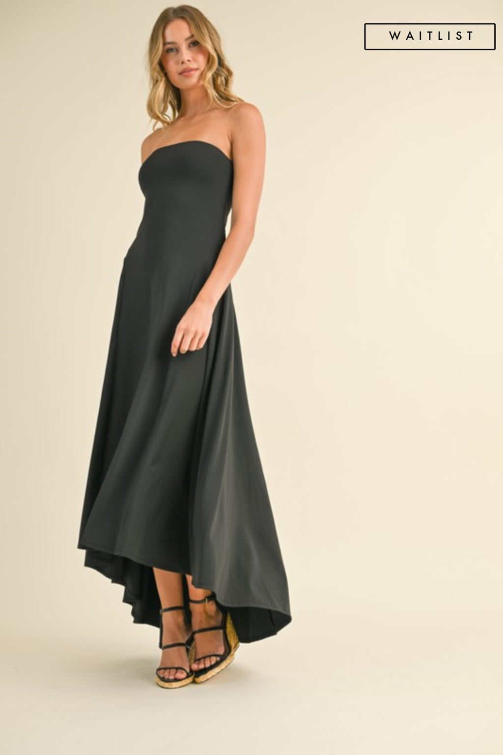 Sleeveless Stretch Linen High Low Maxi Dress Black