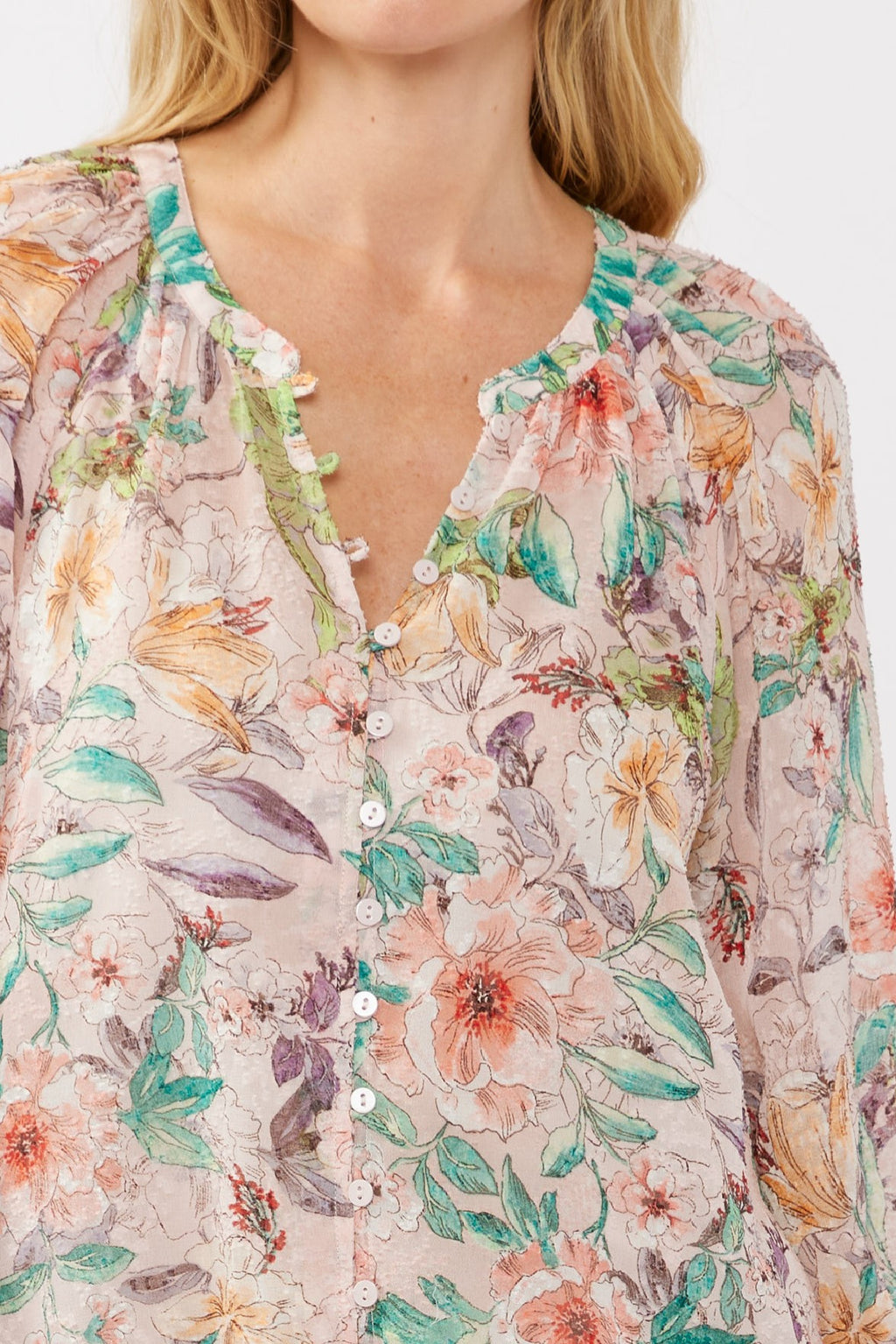 Cassidy Long Sleeve Floral Print Top Blush