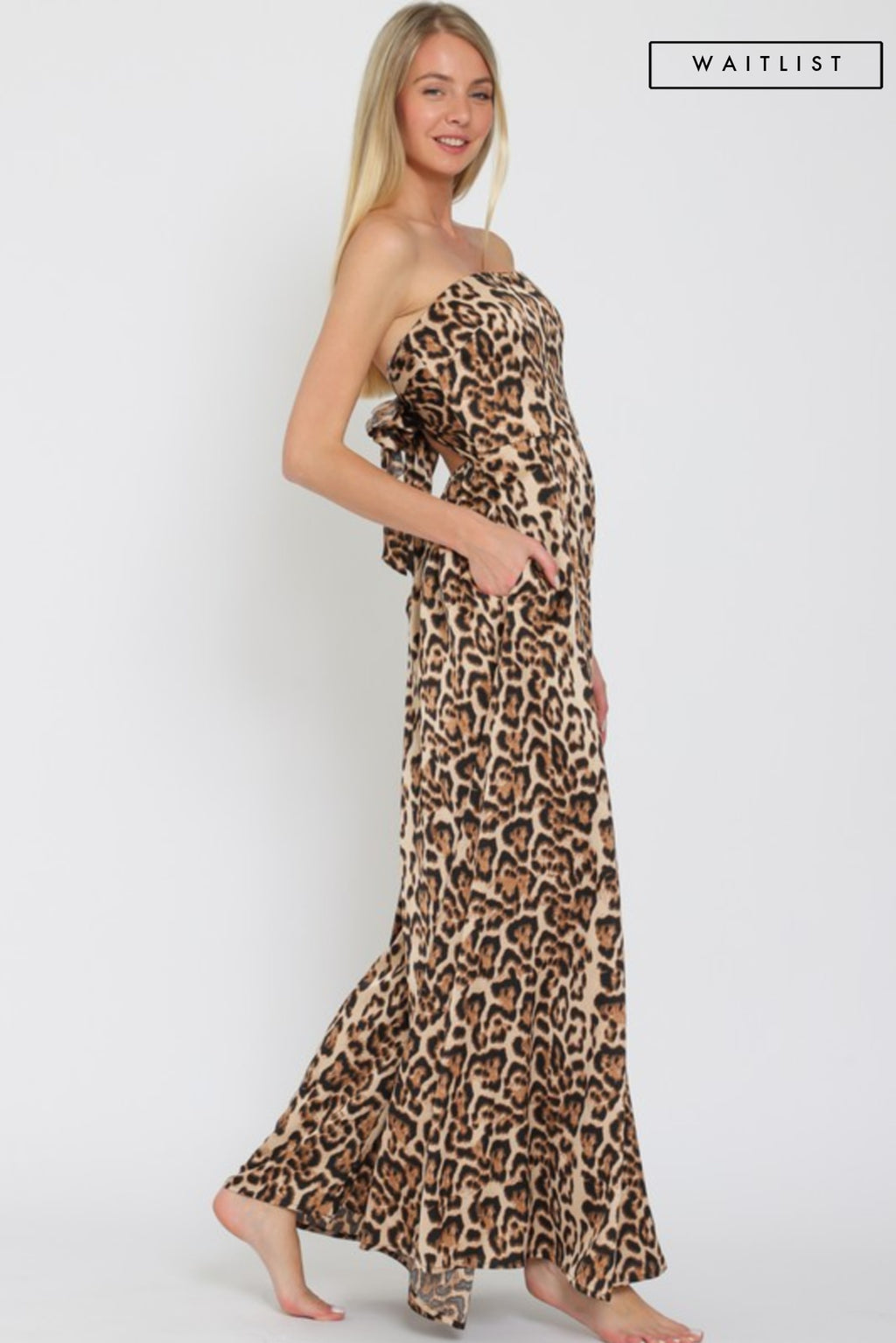 Sleeveless Leopard Print Wide Leg Jumpsuit Brown