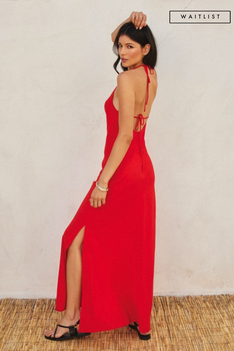 Sleeveless Halter Tie Maxi Dress Red