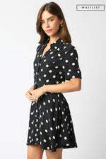 hort Sleeve Button Down Polka Dot Mini Dress Black