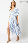 Kimono Sleeve Floral Print Maxi Dress Blue