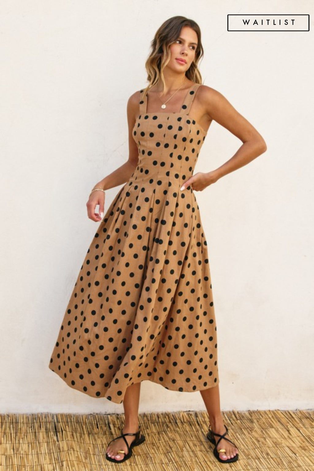 Sleeveless Polka Dot Print Maxi Dress Taupe