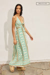 Sleeveless Back Tie Abstract Print Maxi Dress Green